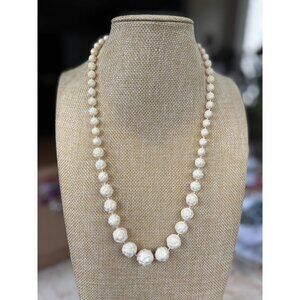 Vintage Ivory colored Rose Carved plastic Bead Necklace 22" With Spring Ring Cla